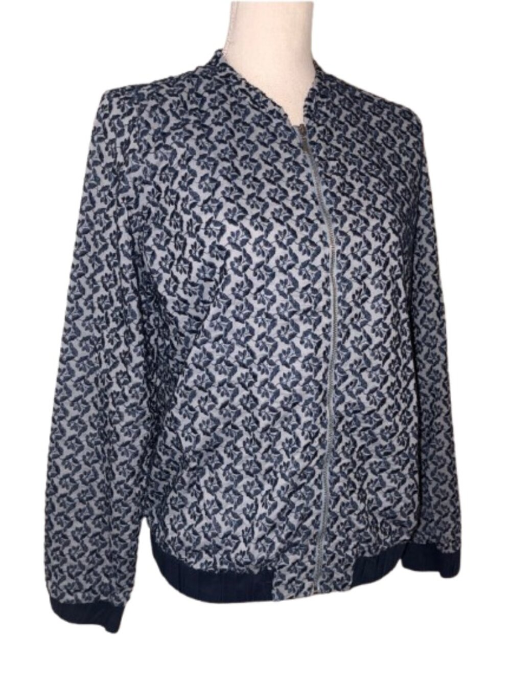 Tom Tailor Navy Patterned Bomber Jacket Embroidered